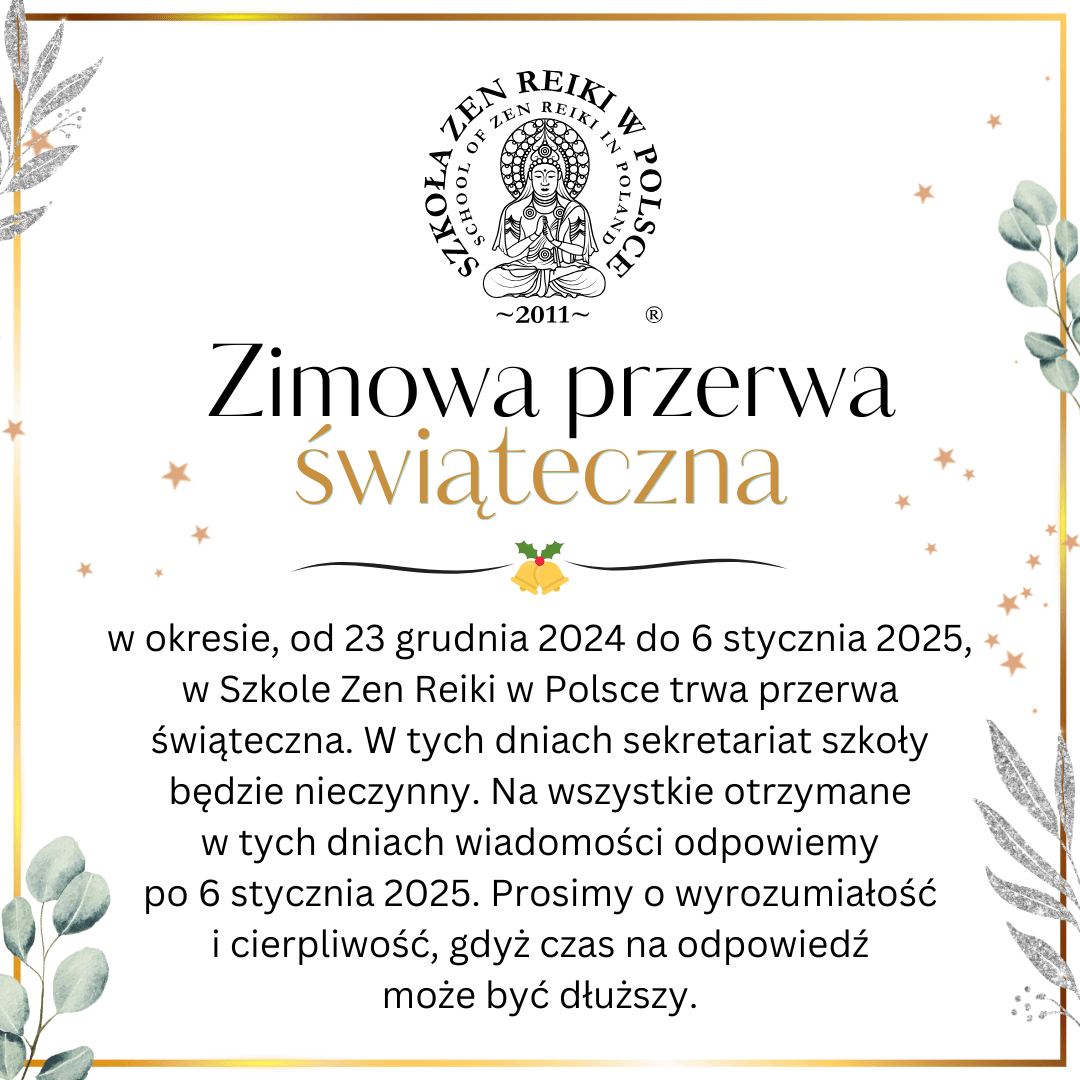 Karta Świąteczna - 2024/2025 - Naturopata życzy spokojnych świąt i szczęśliwego Nowego Roku 2025 - Życzy Szkoła Zen Reiki w Polsce